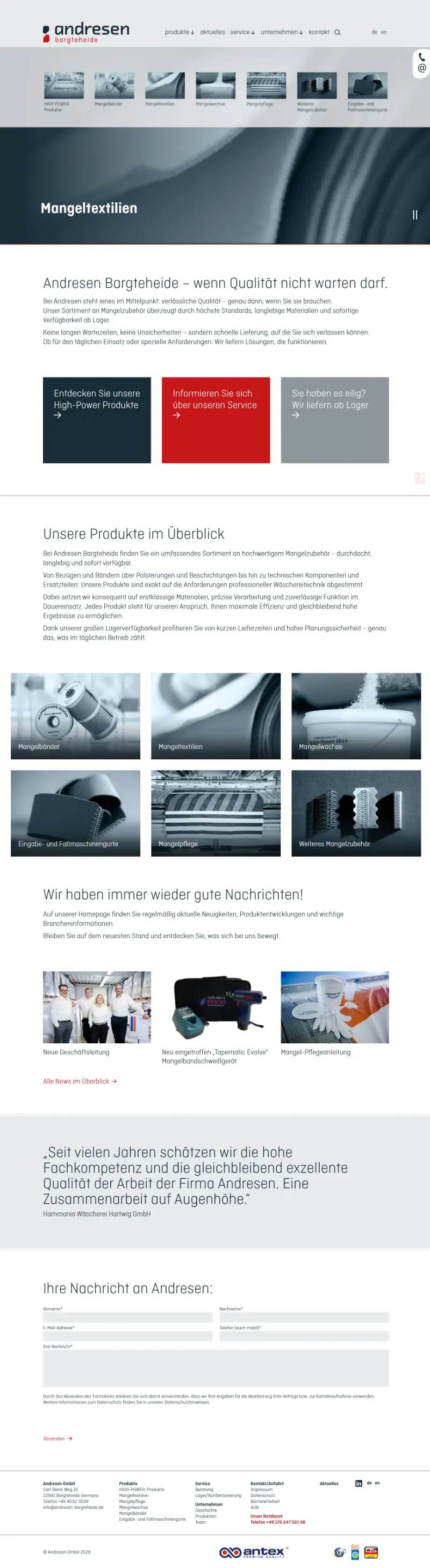 Screenshot der Desktopansicht der Wordpress Website von Andresen Gmbh