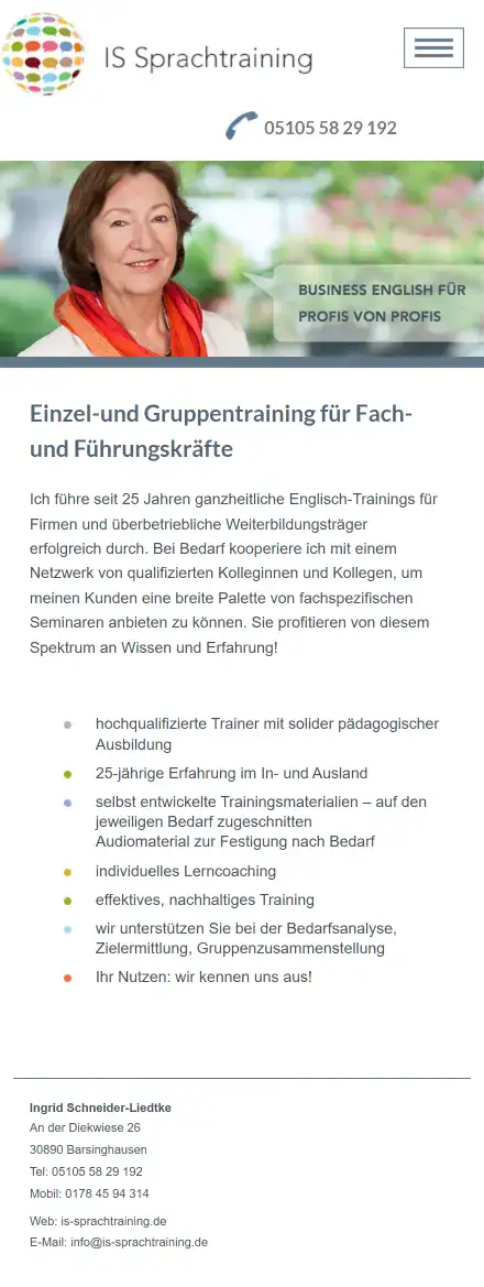 website is sprachtraining desktop